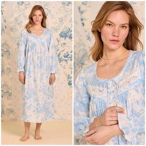 NWT Eileen West Chateau Bloom blue white floral Cotton Lawn long Nightgown XL